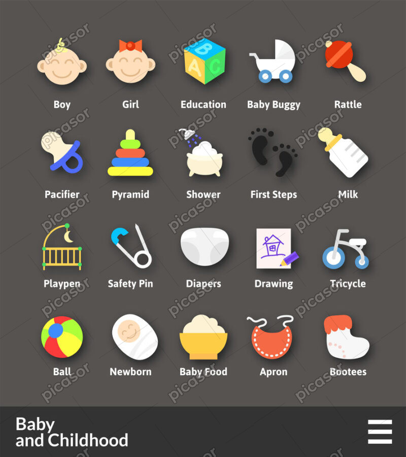 20 وکتور آیکون کودک و لوازم بچه