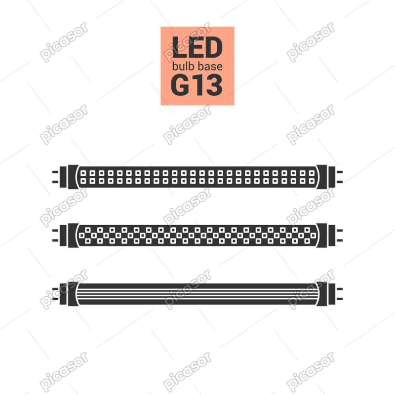 3 وکتور آیکون لامپ مهتابی LED - وکتور مهتابی ال ای دی