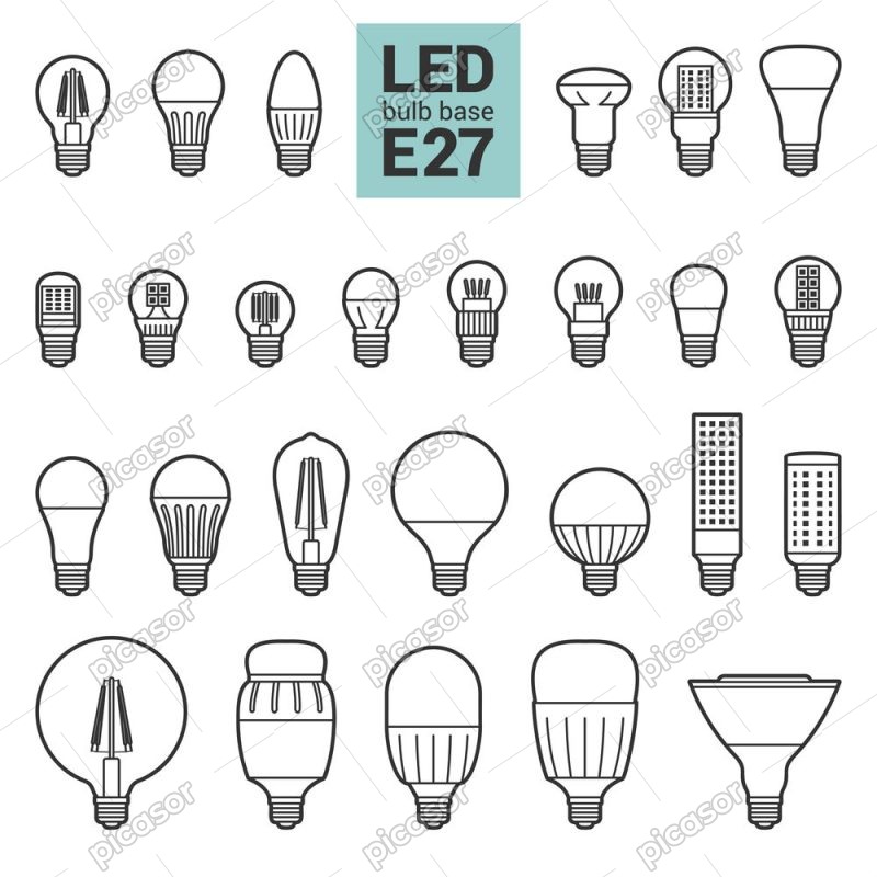 26 وکتور آیکون لامپ ال ای دی لامپ LED - وکتور انواع لامپ خطی