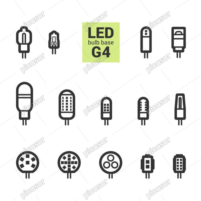 14 وکتور آیکون لامپهای LED کوچک آیکون لامپ ال ای دی - وکتور انواع لامپ خطی