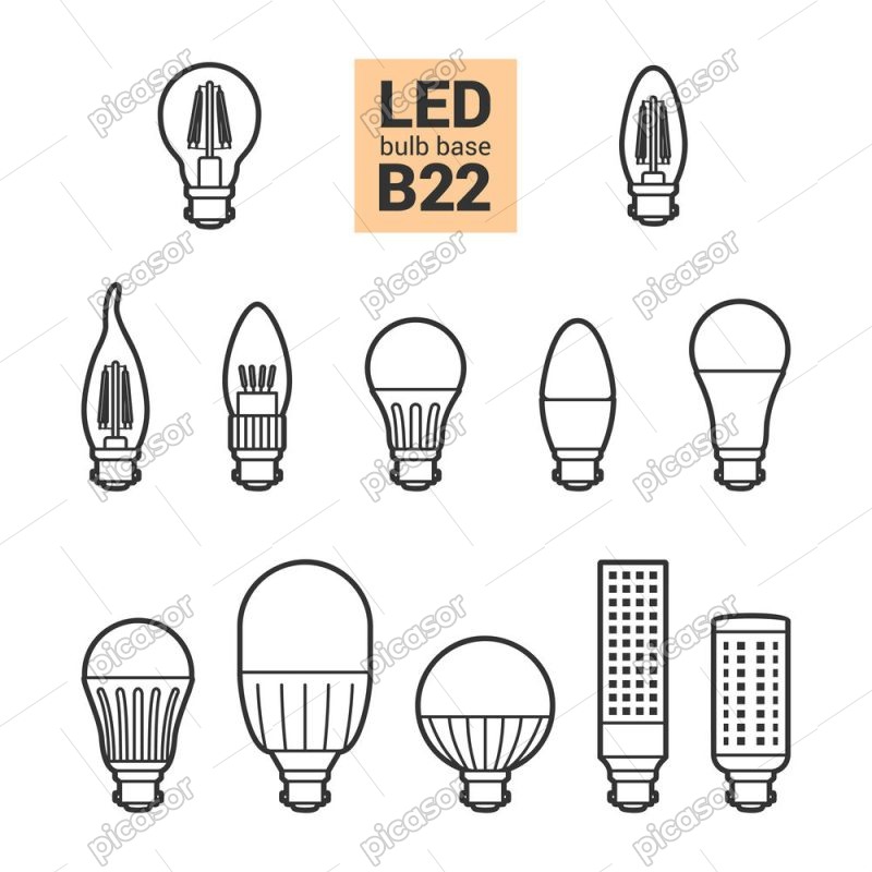 12 وکتور آیکون لامپ ال ای دی لامپ LED در شکلهای مختلف