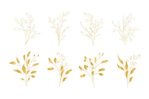 8 وکتور شاخه طلایی با برگهای خطی و برگ مینیمال - وکتور شاخه های طلایی ظریف