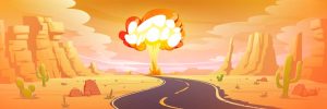 وکتور انفجار هسته ای در بیابان طرح کارتون - وکتور پس زمینه آزمایش بمب اتمی در صحرا