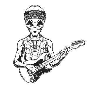 وکتور کارتونی آدم فضایی با گیتار الکتریک