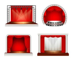 4 وکتور استیج نمایش با پرده قرمز و نورپردازی - وکتور سالن نمایش و صحنه سینما و تئاتر