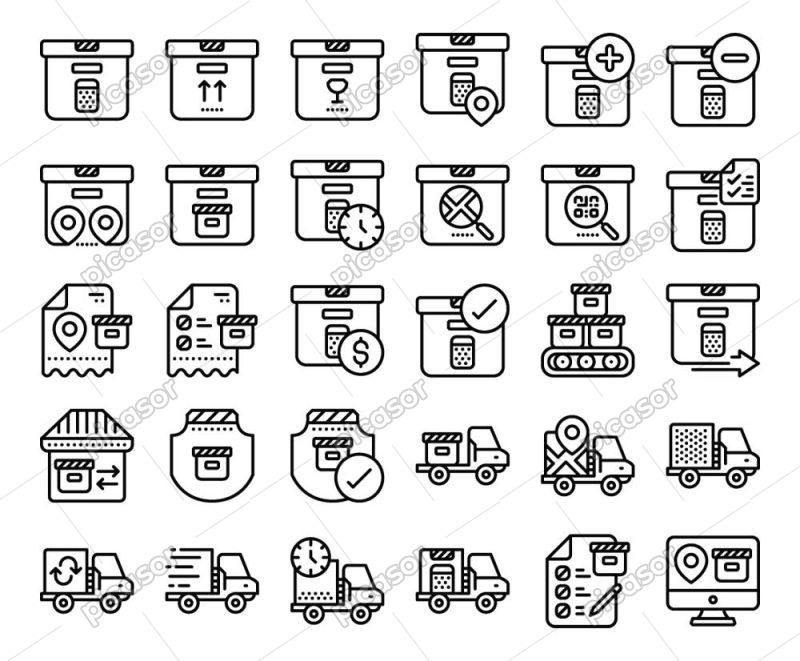 30 وکتور آیکون باربری و حمل و نقل آیکون لجستیک و حمل کالا