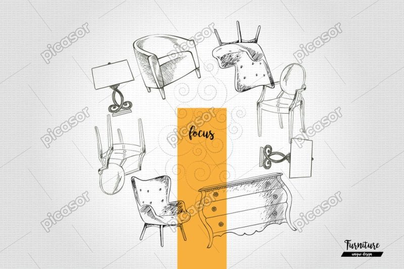 وکتور قاب با میز و مبل و آباژور و صندلی - وکتور پس زمینه اثاثه و کنسول مبلمان