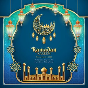 وکتور زمینه ماه رمضان با ماه و فانوس اسلامی - وکتور قاب ماه رمضان