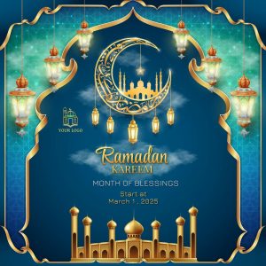 وکتور پس زمینه ماه رمضان با ماه و فانوس اسلامی - وکتور قاب مذهبی ماه رمضان