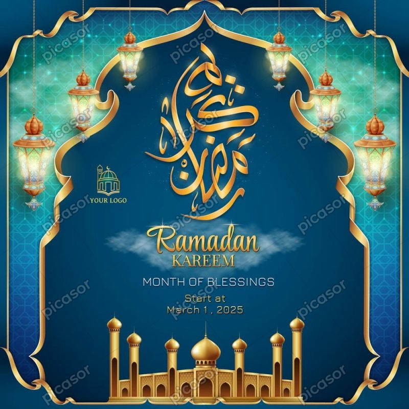 وکتور قاب مذهبی وکتور قاب ماه رمضان - پس زمینه ماه رمضان با فانوس اسلامی