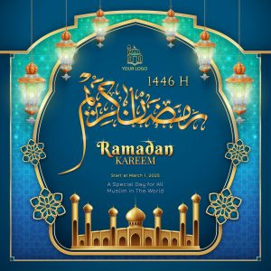 وکتور پس زمینه ماه رمضان با مسجد و فانوس اسلامی - وکتور قاب مذهبی ماه رمضان